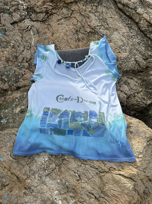 Hand-made and Hand Painted Cotton Blouse -Nisos