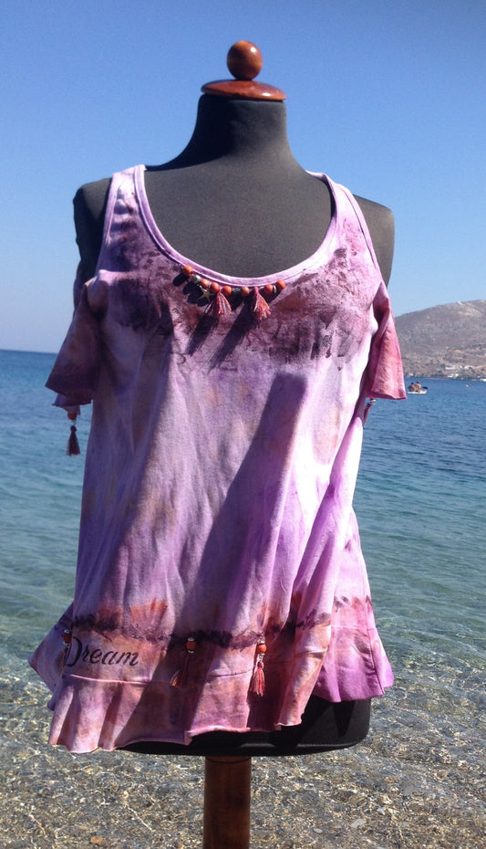 Hand-made and Hand Painted Cotton Blouse-Mirto