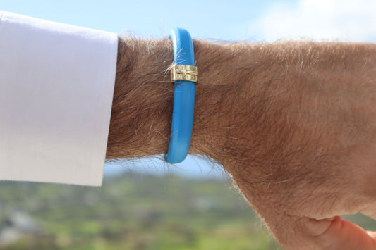 Χειροποίητο Ανδρικό βραχιόλι Αιγαίο με Μπλε Δέρμα