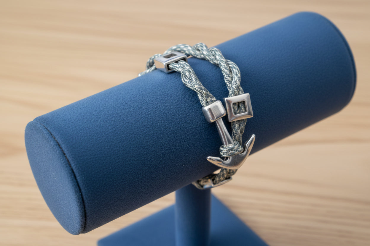 Χειροποίητο Ανδρικό Βραχιόλι Cousteau με Σχοινί και Άγκυρα, Mousses Greek Art.