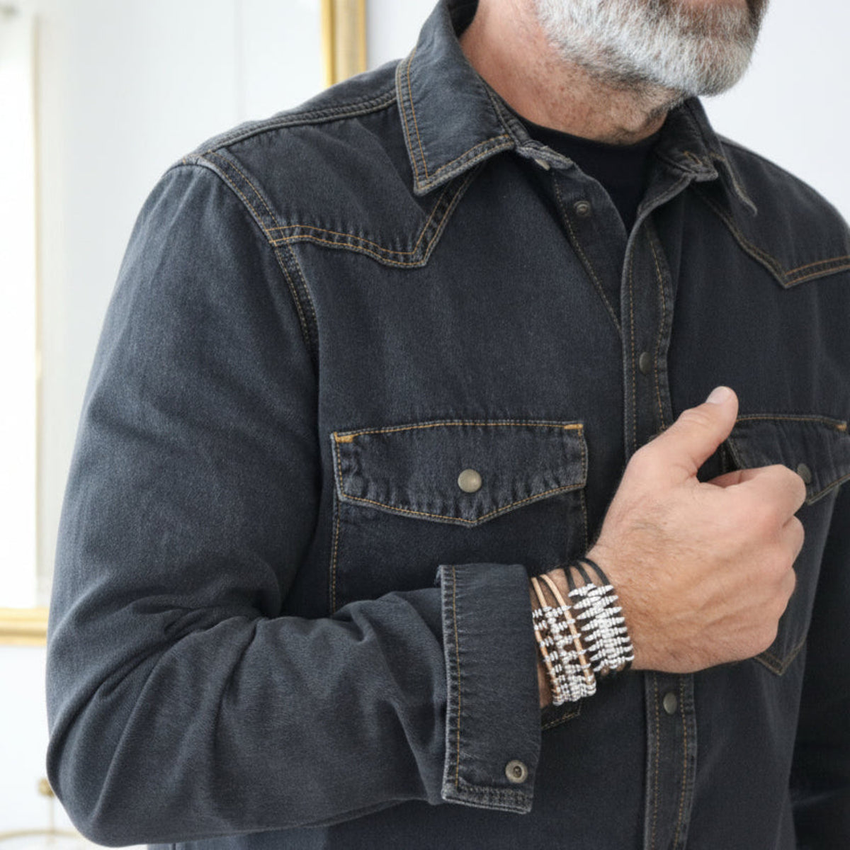 Χειροποίητο Ανδρικό Βραχιόλι Harley Black σε Δέρμα / Hand-made Men's Bracelet Harley Black in leather at Mousses Greek Art.