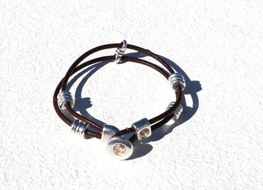 Hand-made Men's Bracelet with Leather and Crystals-Sparta