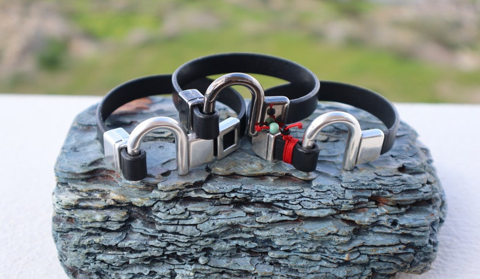 Hand-made men's leather bracelets collection.