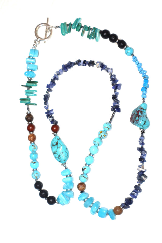 Hand-made Long Necklace with Assorted Semi-Precious Stones – Tibet