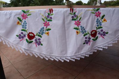 Hand-made Rotunda "Paprika" - Heirloom with Kalocsa Embroidery & Knitted Lace - Heritage 1980