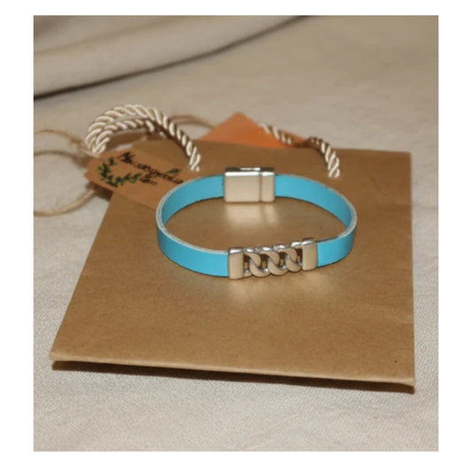 Bracciale da uomo fatto a mano Cicladi con pelle blu