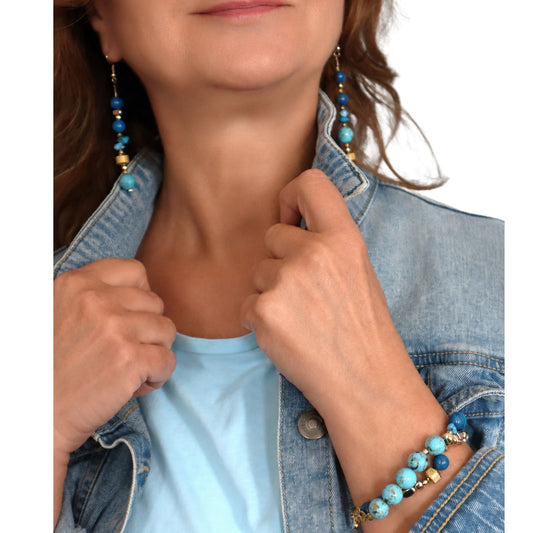 Hand-made Double-Layer Bracelet with Natural Semi-Precious Stones -Santa Fe