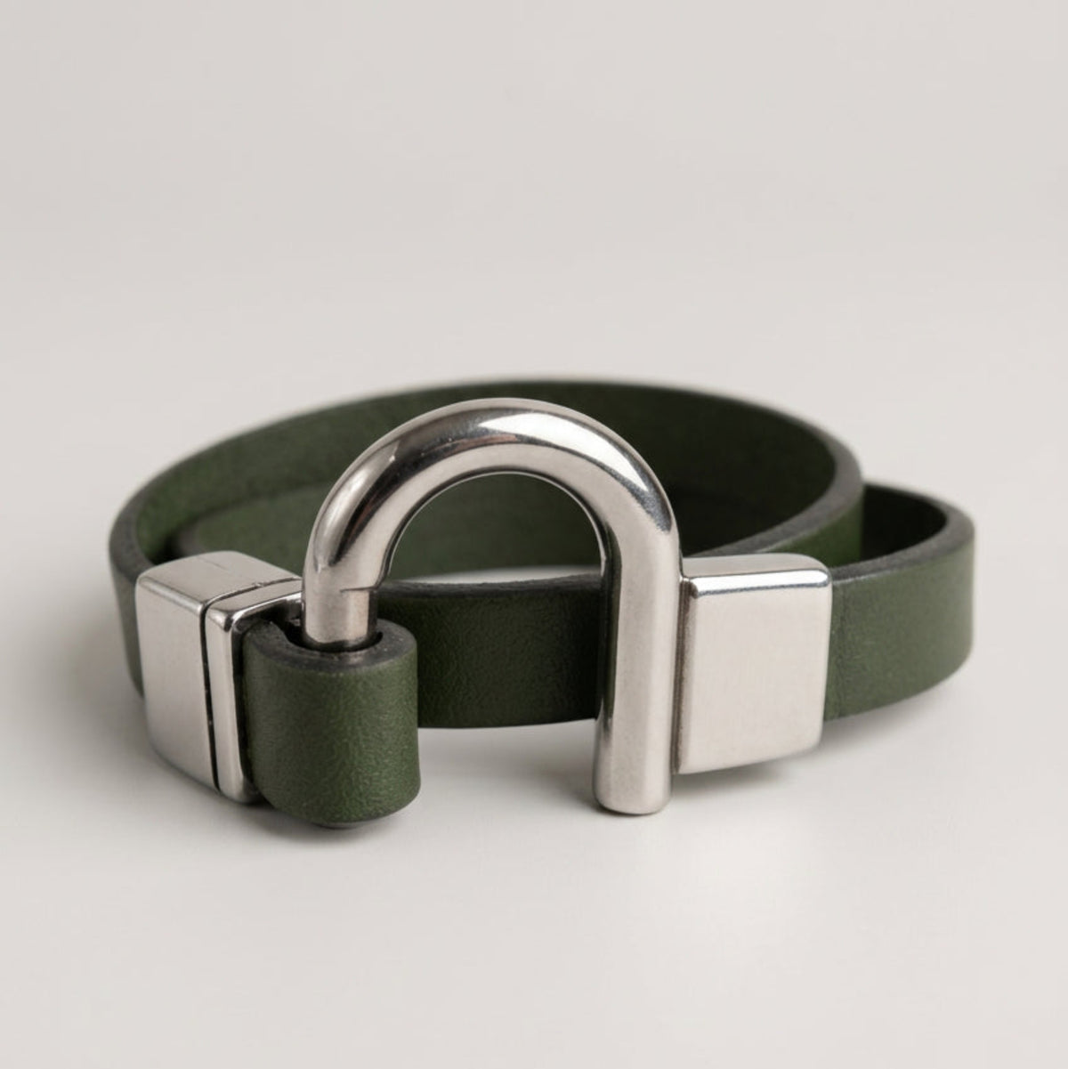 mens leather double green bracelet zamak closure