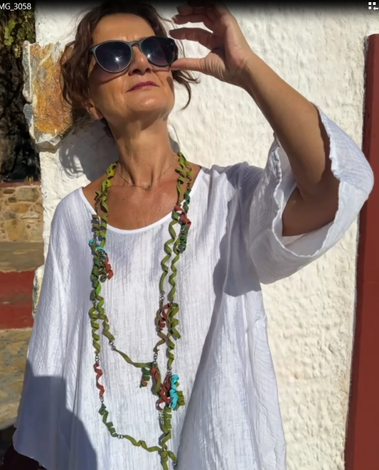 Hand-made Long Necklace -Athena– Artistic Composition from Polymer Clay