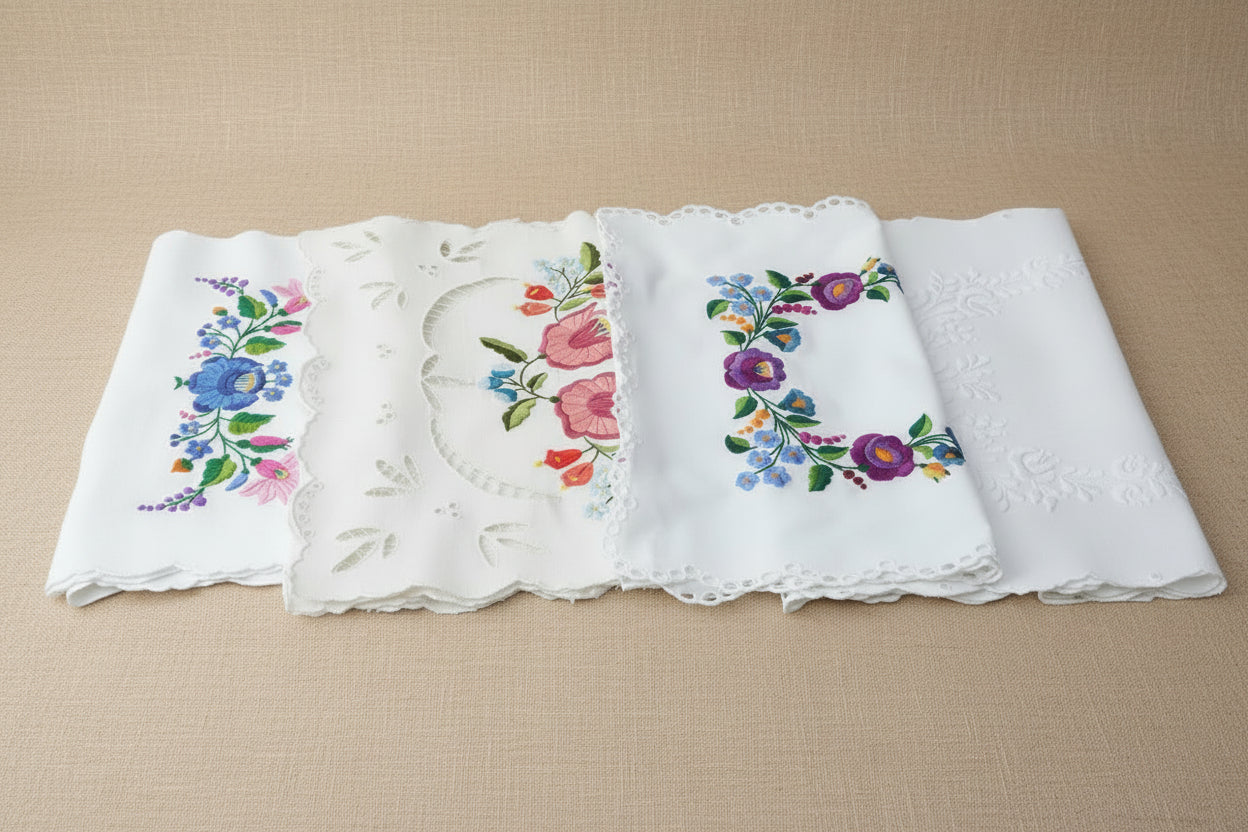Runner da tavola fatto a mano con rose viola