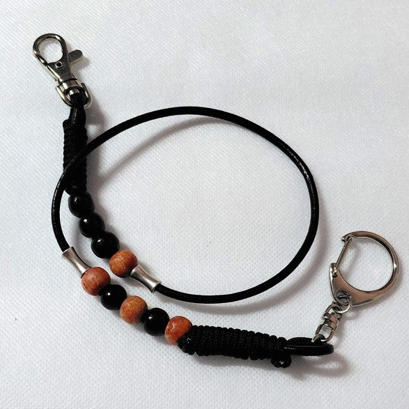 Hand-made Leather Trouser Chain with Black & Red Beads-Alkimos