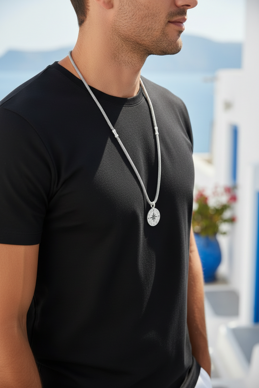 Collana con ciondolo bussola da uomo fatta a mano