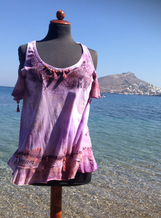Hand-made and Hand Painted Cotton Blouse-Mirto