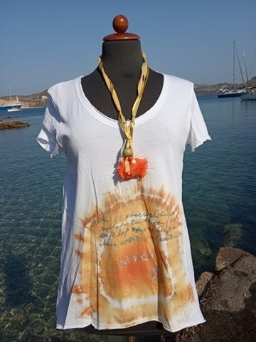 Hand-made and Hand Painted Cotton Blouse- Sun