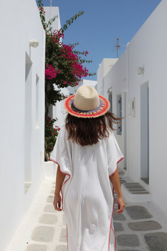 Χειροποίητο Ψάθινο Καπέλο με Ζωγραφική Tropical