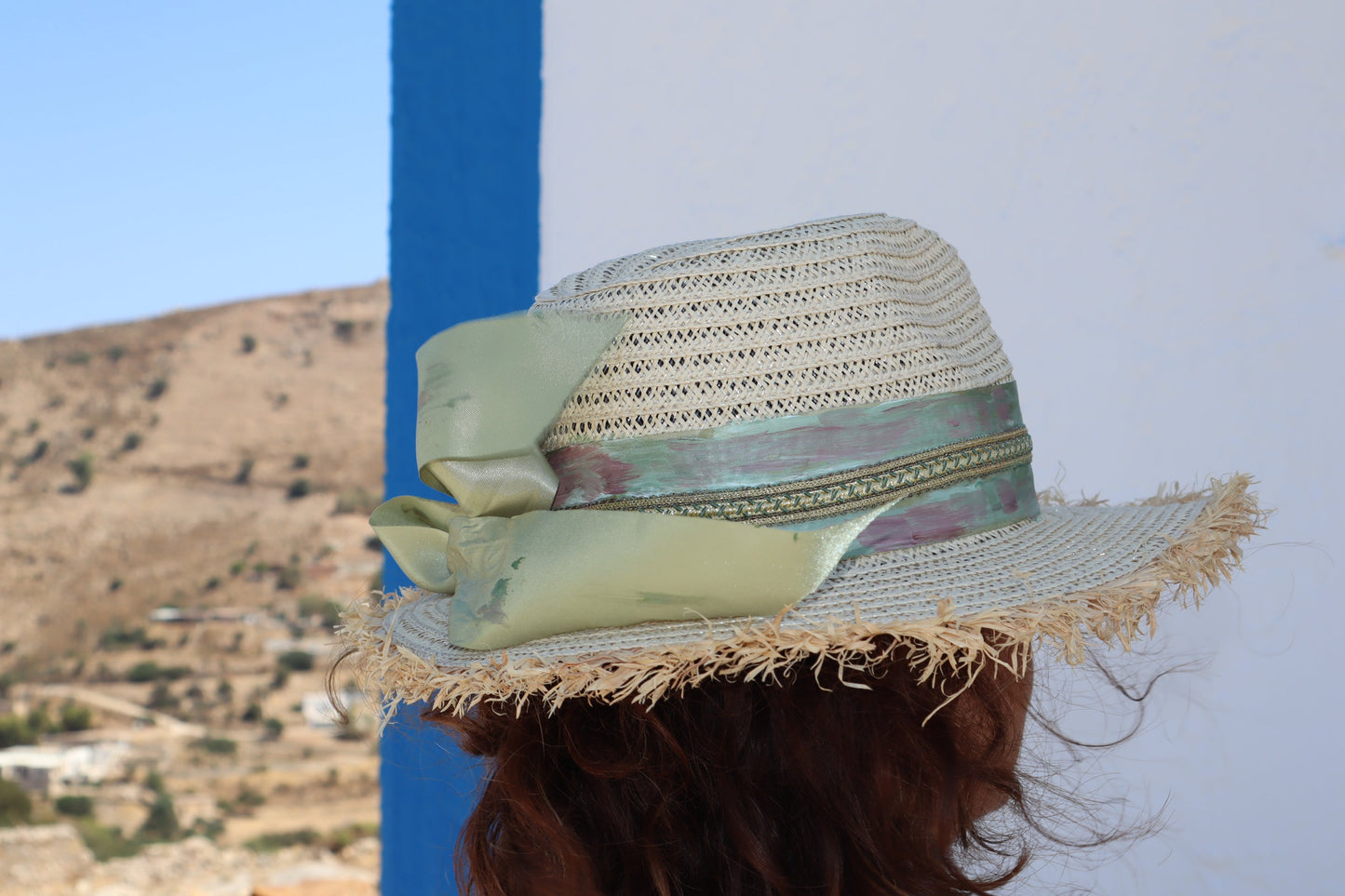 Hand-made Straw Hat with Ribbon and Braids-Moussa