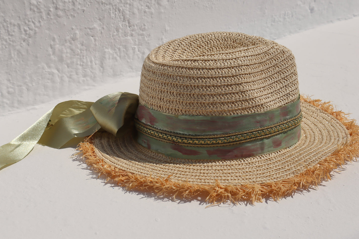 Hand-made Straw Hat with Ribbon and Braids-Moussa