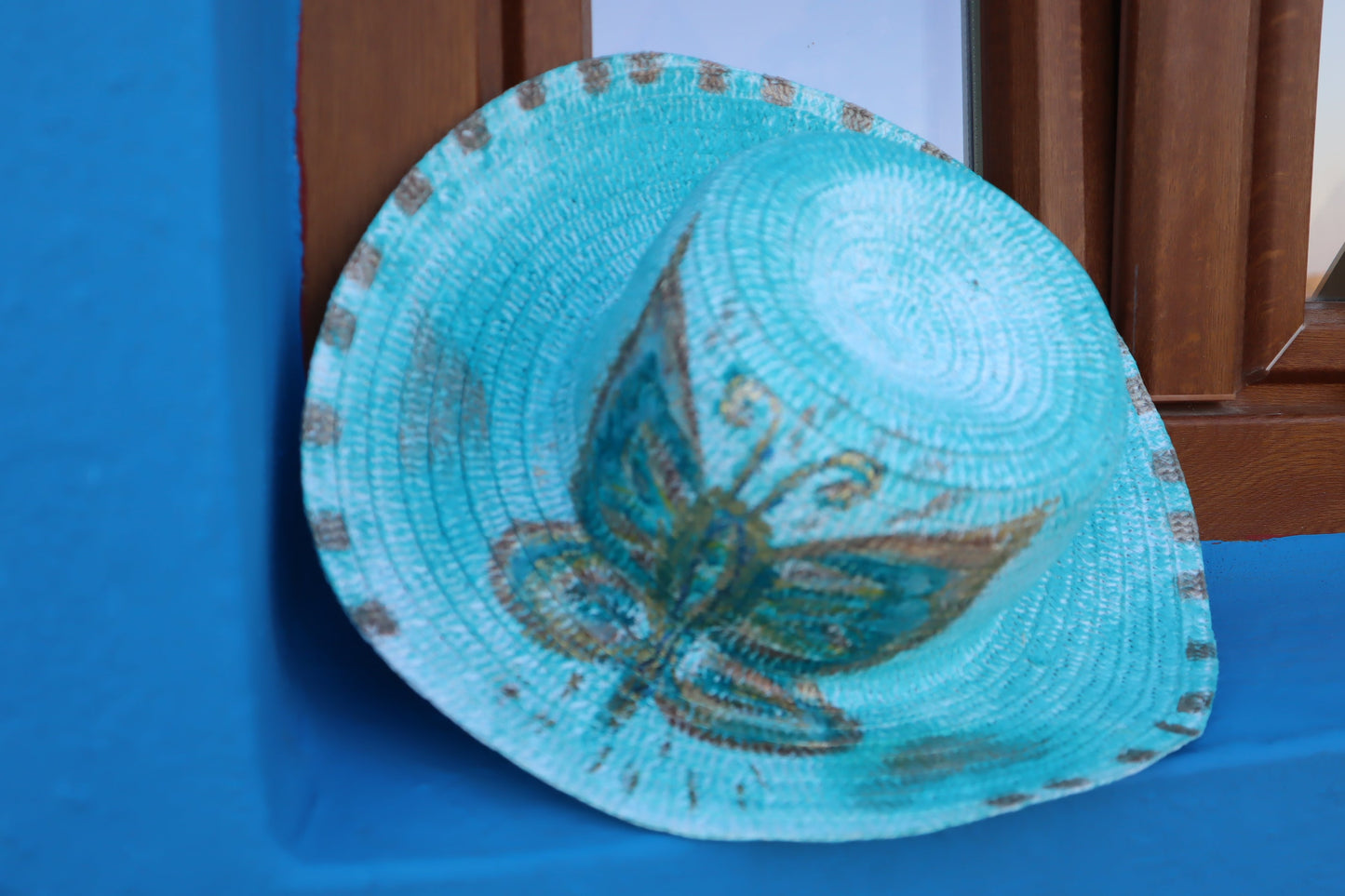 Hand-made and Hand Painted Women's Straw Hat-Butterflies