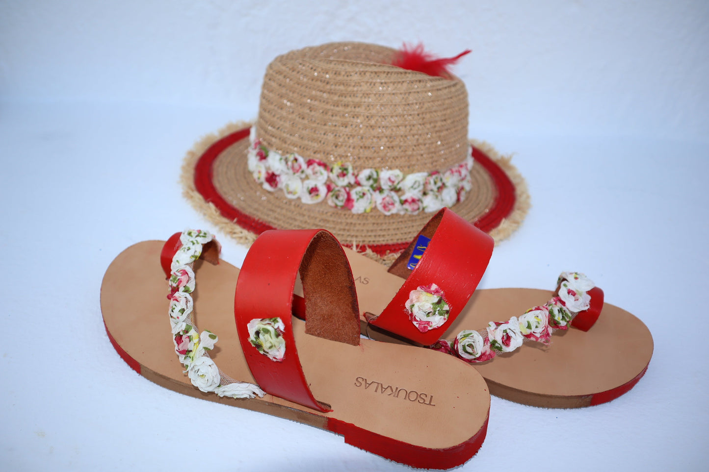 Χειροποίητο Ψάθινο Καπέλο με Ζωγραφική και Λουλούδια Primavera