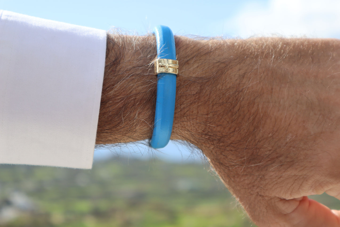 Χειροποίητο Ανδρικό βραχιόλι Αιγαίο με Μπλε Δέρμα