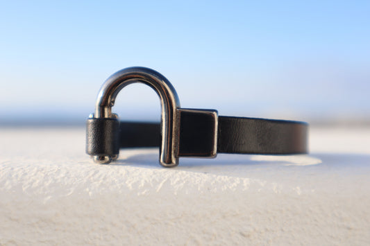 Hand-made Men's Bracelet with Black Leather and Clasp-Lava