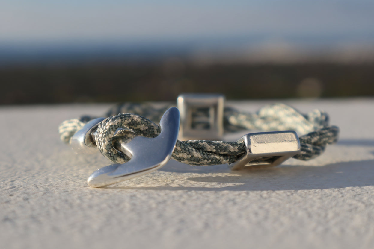 Χειροποίητο Ανδρικό Βραχιόλι Cousteau με Σχοινί και Άγκυρα Mousses Greek Art.