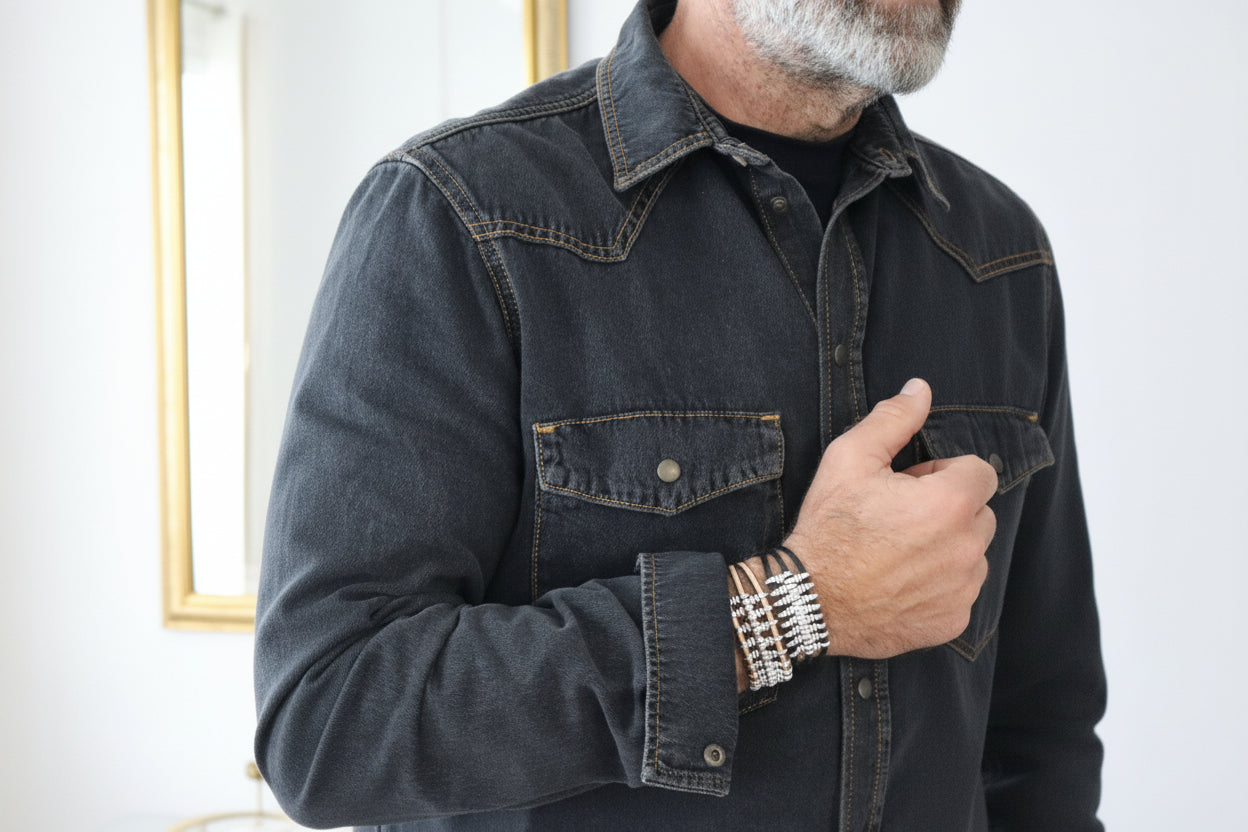 Χειροποίητο Ανδρικό Βραχιόλι Harley Black σε Δέρμα / Hand-made Men's Bracelet Harley Black in leather at Mousses Greek Art.