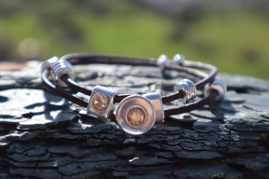 Hand-made Men's Bracelet with Leather and Crystals-Sparta