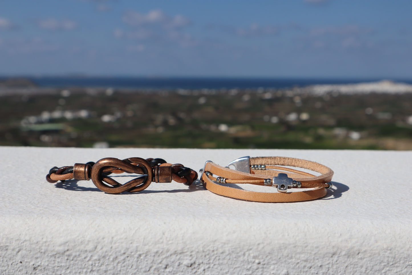 Bracciale da uomo fatto a mano Xanthi con tripla pelle