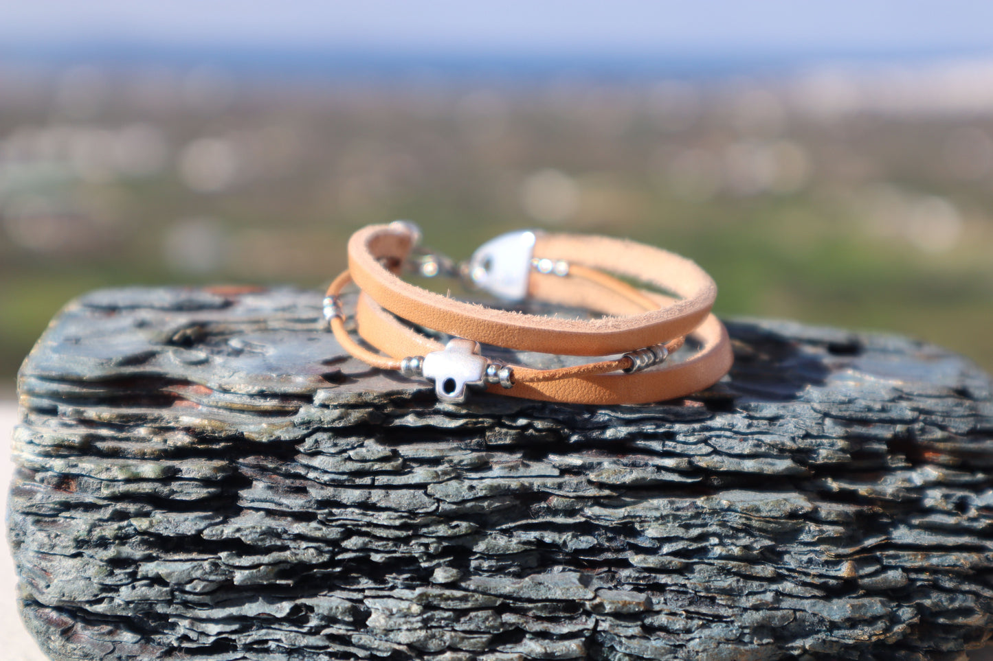 Bracciale da uomo fatto a mano Xanthi con tripla pelle
