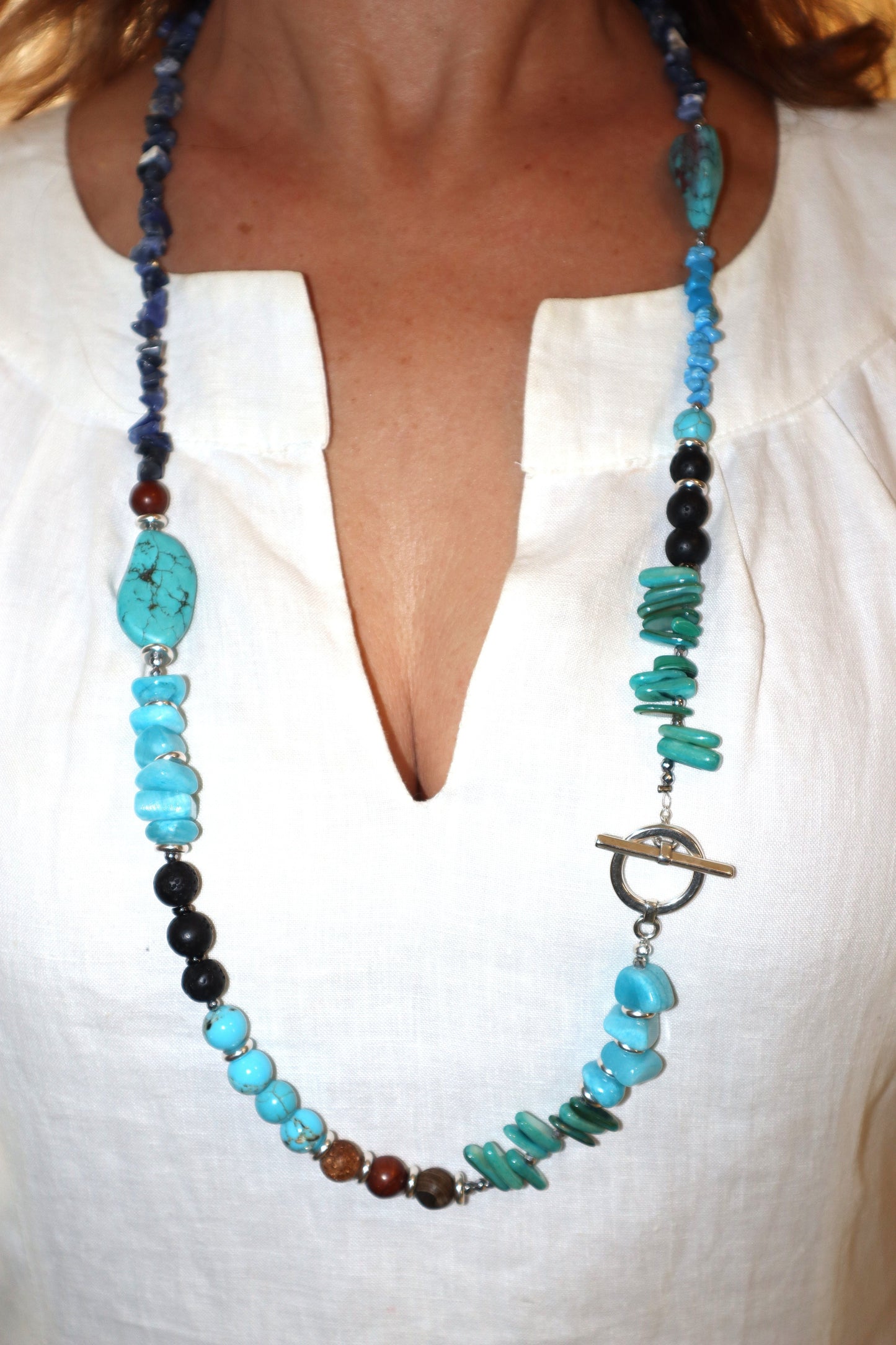 Χειροποίητο Μακρύ Κολιέ με Ποικιλία Ημιπολύτιμων Λίθων– Θιβέτ