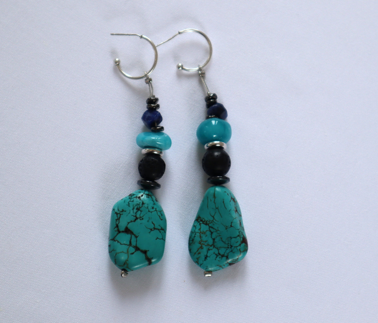 Χειροπίοητα Κρεμαστά σκουλαρίκια με  Ποικιλία Φυσικών Ημιπολύτιμων Λίθων– Θιβέτ