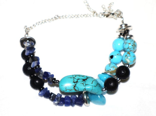 Hand-made Double Row Bracelet with Semi-Precious Stones-Tibet