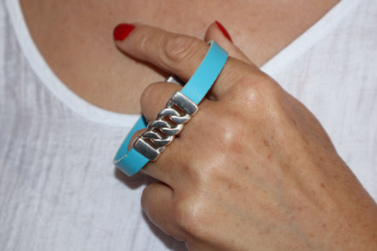 Hand-made Unisex Bracelet Soft Leather & Silver Plated Elements -Cyclades