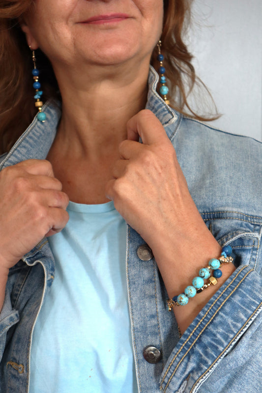 Hand-made Double-Layer Bracelet with Natural Semi-Precious Stones -Santa Fe 