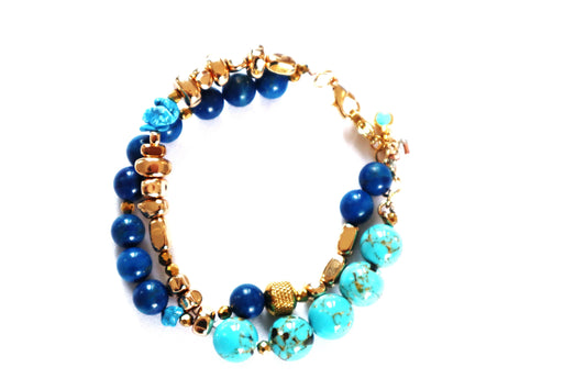 Hand-made Double-Layer Bracelet with Natural Semi-Precious Stones -Santa Fe 