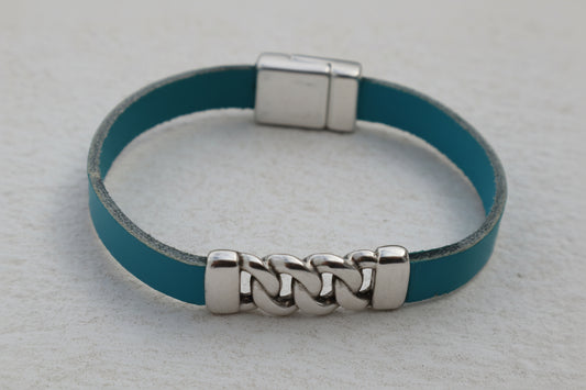Χειροποίητο Ανδρικό Βραχιόλι Κυκλάδες με Μπλε Δέρμα από μπρόστα .