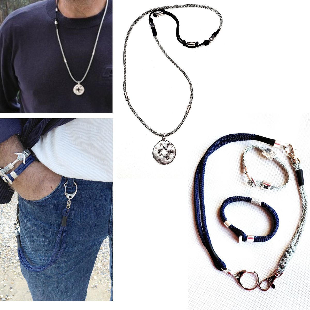 Collana con ciondolo bussola da uomo fatta a mano
