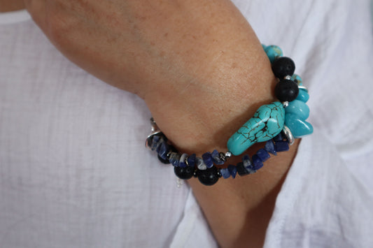 Hand-made Double Row Bracelet with Semi-Precious Stones-Tibet