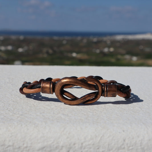 Bracciale da uomo in pelle fatto a mano con chiusura in rame antico Achille