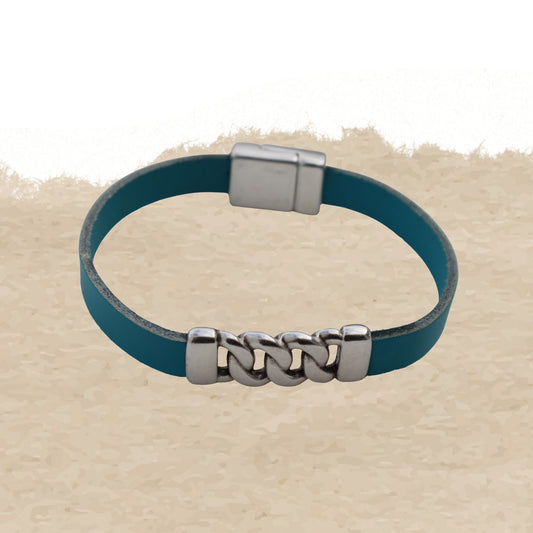 Bracciale da uomo fatto a mano Cicladi con pelle blu