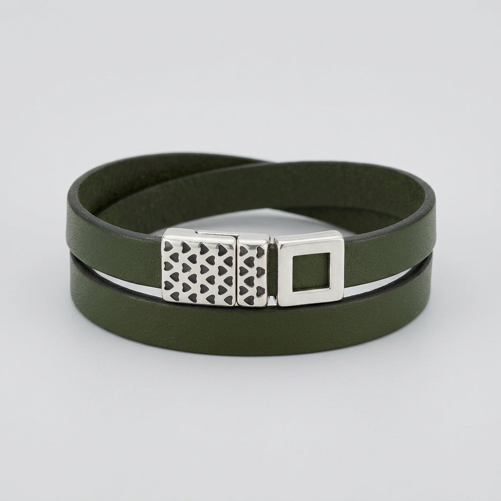 forest green ens double layer leathe bracelet in studio