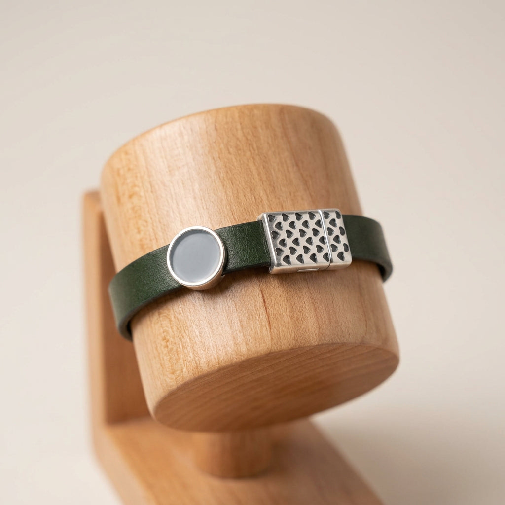 sleek 10mm forest green mens leather bracelet