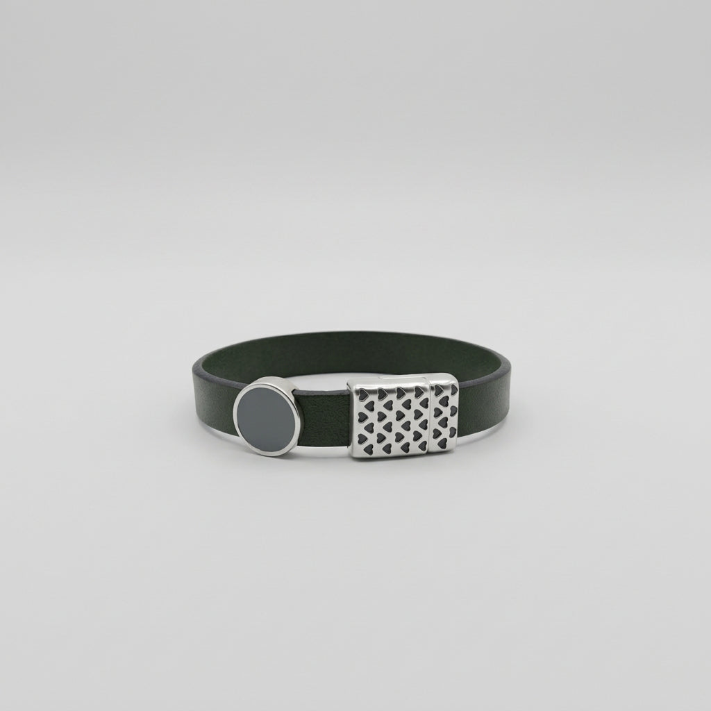 mens sleak forest green leather bracelt